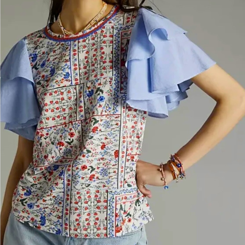 NWT Anthropologie Let Me Be 100% Cotton Floral Blouse Size S Small